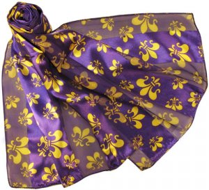 FLEUR DE LIS SATIN PURPLE SCARF