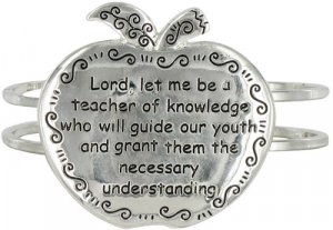 Silvertone Apple Teacher's Prayer Hinged Bangle