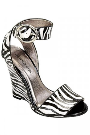 Wild Diva Black White Zebra Wedge Dressy or Casual
