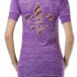 Rhinestone Tiger Stripe Fleur de Lis Short Sleeve V-Neck T - Size Small