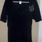 Size Large Rhinestone Fleur de Lis Short Sleeve V-Neck Tee