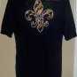 Size Large Rhinestone Fleur de Lis Short Sleeve V-Neck Tee