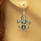 SILVER FLEUR-DE-LIS EARRINGS EDGED WITH SCROLLWORK