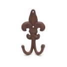 Cast Iron Traditional Fleur de Lis Double Hook - Brown