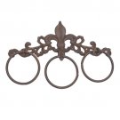 3 Ring Cast Iron Fleur de Lis Towel Holder - Brown