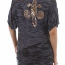 Size Medium Rhinestone Fleur de Lis Short Sleeve Burnout Tunic