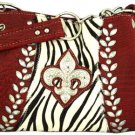 Croco and Zebra Fleur de Lis Satchel - RED