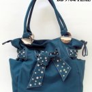 Teal and Stone Tie Tote Handbag - WITH COSMETIC CASE