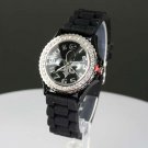 Black n Silver Jelly Band Fleur De Lis Watch