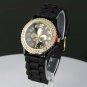 Black n Gold Jelly Band Fleur De Lis Watch