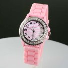 Pink and White Zebra Jelly Band Watch