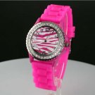 Hot Pink and White Zebra Jelly Band Watch