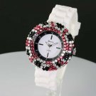 Pink, Black & White Rhinestone Jelly Band Watch