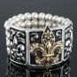 Black and Two Tone Metal & Pearl Stretch Bracelet