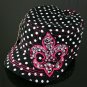 Black Rhinestone Fleur de Lis Polka Dot Hat