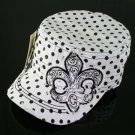 White Rhinestone Fleur de Lis Polka Dot Hat