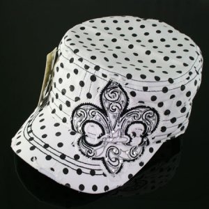 White Rhinestone Fleur de Lis Polka Dot Hat