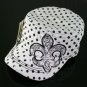 White Rhinestone Fleur de Lis Polka Dot Hat