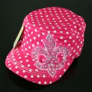 Hot Pink Rhinestone Fleur de Lis Polka Dot Hat