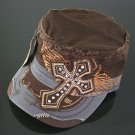 Trendy Brown & Grey Rhinestone Cross Hat