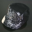 Black Rhinestone Fleur de Lis Hat