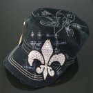Solid Black with White Rhinestone Fleur de Lis Hat