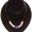 24" Cobalt Blue with White & Brown Flowers Necklace - Item#: ZZ-1D