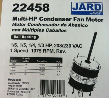 Condenser Fan Motor For Central A/C Multi-HP 1075 rpm Universal Replacement