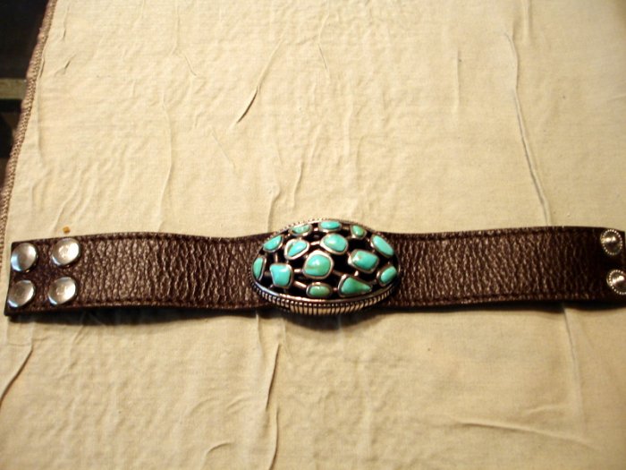 Sterling and Turquoise Bracelet w/leather strap