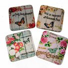 Butterflies French Design Square Rubber Coasters Set of 4-1 of Each Design NEW Butterflies French Design Square Rubber Coasters Set of 4-1 of Each Design NEW