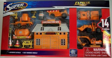 Super Player Express Wheels Construction 14 Pc Play Set NEW Die cast & Plastic