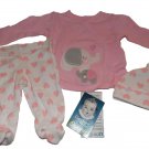 3 Pc Gerber Pink Elephant Set Infant Baby Two Piece & Hat NEW Organic Cotton