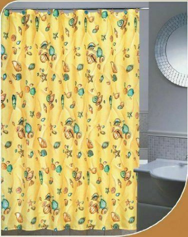 Sea Shells Pattern Shower Curtain Fabric with Hooks NEW - Design name: Aruba