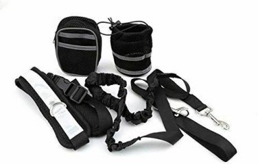 Hands Free Leash Set Pet Dog, Walking, Running, Jogging, Padded Black - New