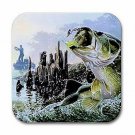 Coasters Bass Walleye Fishing Design Square Neoprene Rubber Barware Set of 4 NEW