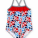 Healthtex Baby Girls Hearts One Piece Swimsuit, Red White Blue,  NEW