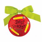 Coton Colors Best Teacher Glass Holiday Gift Christmas Ornament NEW in Gift Box