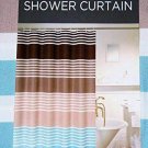 Stripe Blue, Tan, Brown 100% Polyester Fabric Bath Shower Curtain 72 By 72" NEW