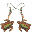 Sea Turtle Yellow Red Gourd Shell Dangling Earrings NEW 1.25 inch long