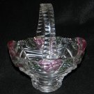 Crystal Glass Basket Pink Floral Green Leaves Anna Hutte Bleikristall Germany Crystal Glass Basket Pink Floral Green Leaves Anna Hutte Bleikristall Germany