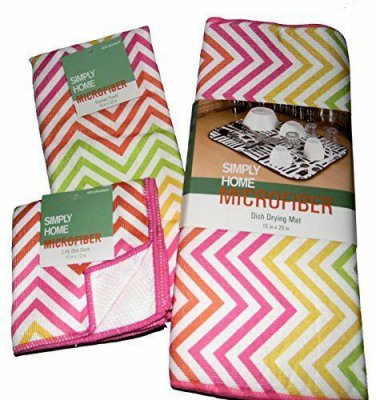 Pink Zigzag Design Kitchen Linen 4 Pc Gift Set  Dry Mat, Towel & Dish Cloths NEW