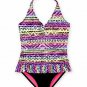 Girls Aztec Zig Zag Print Black One Piece Swimsuit - X-Sm 4-5 Girl's Size NEW