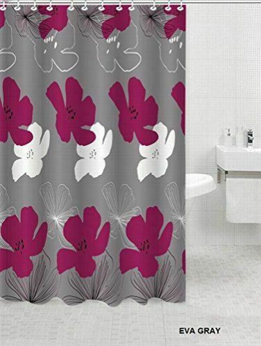 Eva Pattern Floral Fabric Shower Curtain 70"x"72 Inch Purple & Gray NEW