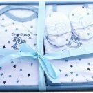 Blue Western Cowboy Baby Infant Layette Set with Creeper, Booties & Bib NEW Gift