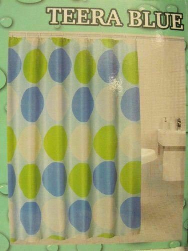 Teera Pattern Green & Blue Circles Design Bath Shower Curtain Fabric 70"x72" NEW