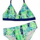 Green Blue Neon Blue Fire Girls 2-Piece Bikini Swim Suit Swimsuit (6-6X) NEW