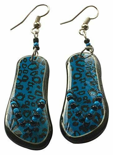 Leopard Blue Spotted Animal Print Flip Flops Novelty Dangling Earrings NEW
