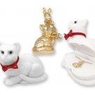 White Cat Pendant Necklace with Velour Cat Shape Hinged Keepsake Gift Box NEW