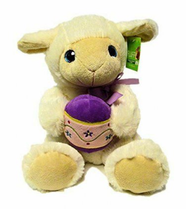 Soft Cream Color Stuffed Plush Sitting Lamb w/Purple Easter Egg 10.5 inches NEW