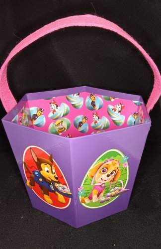 Paw Patrol Pink Easter Basket Bucket Heavy Cardstock Board 6 1/2" & 8" Dia. NEW